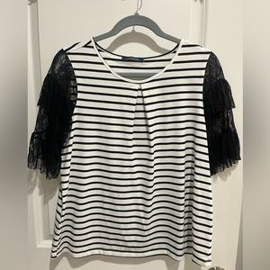 Black & White Striped Lace Top